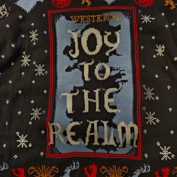 Game Of Thrones Ugly Holiday Sweater Joy To The Realm Westeros NY Laundry XL EUC - Picture 6 of 12